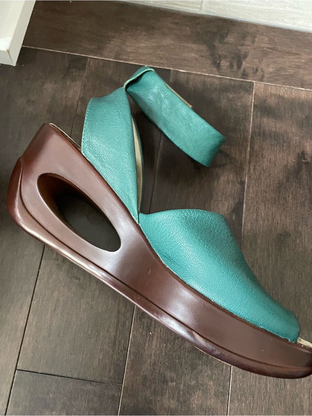 Fly London Teal Leather Wedge Sandals with Brown Platform Women’s Size 39 - Picture 4 of 9